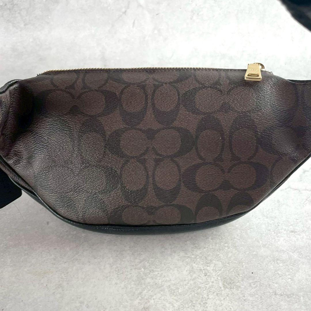 未使用 コーチ ボディバッグ レザー PVC ロゴ バイカラー ブラウン 黒