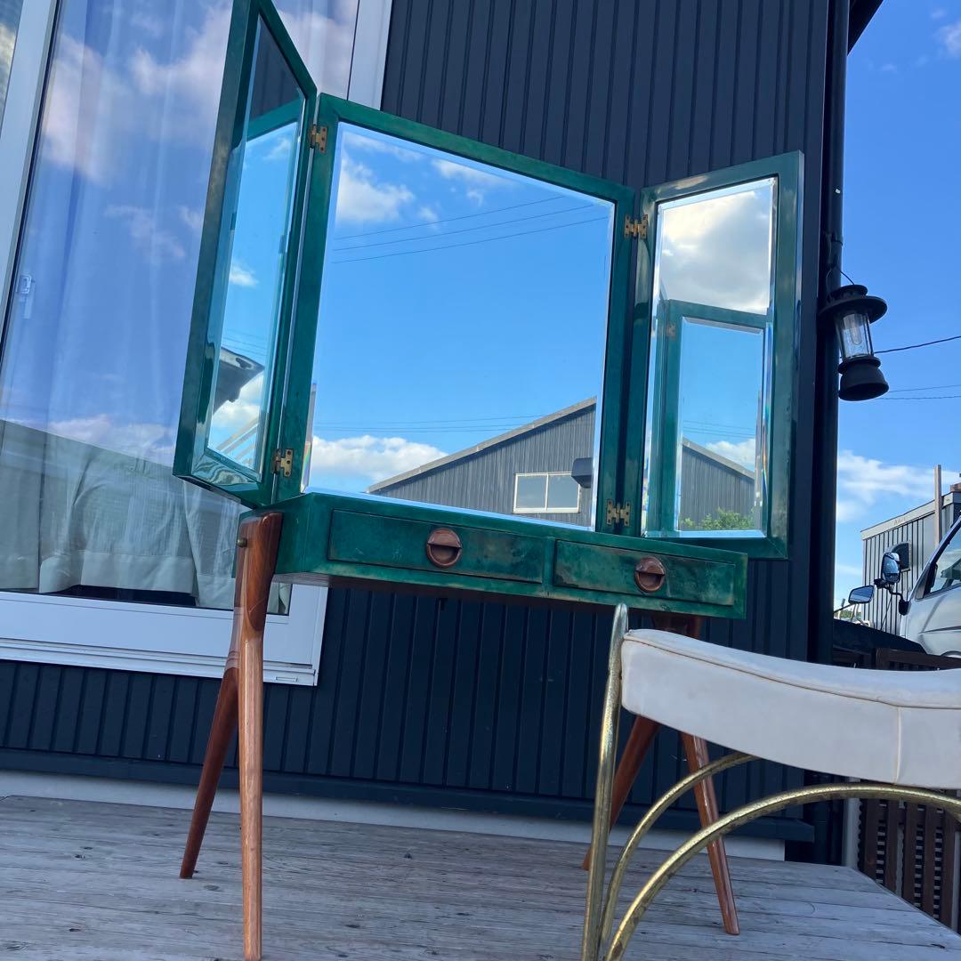 フランス家具 三面鏡 木製ドレッサー スツールセット 鏡台 引き出し収納 古家具