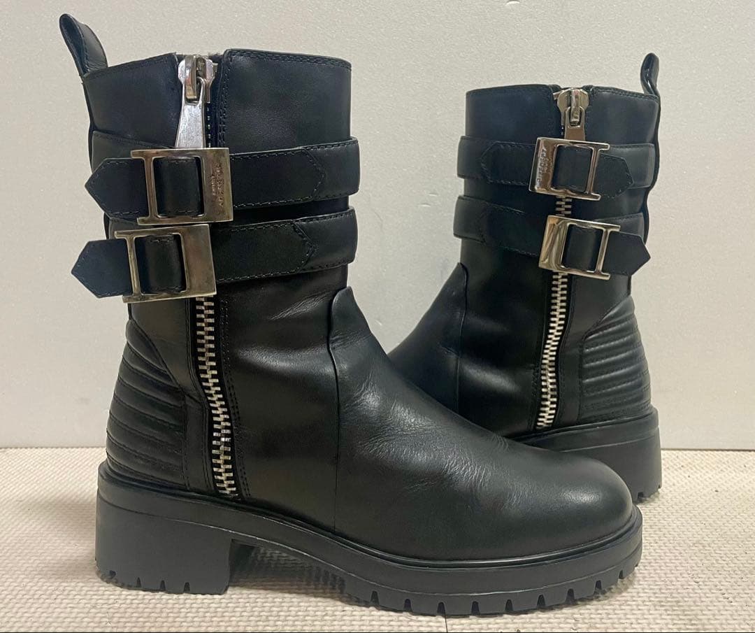 イタリア製GIVENCHYジバンシーWベルトジッパーブーツ35レザー黒