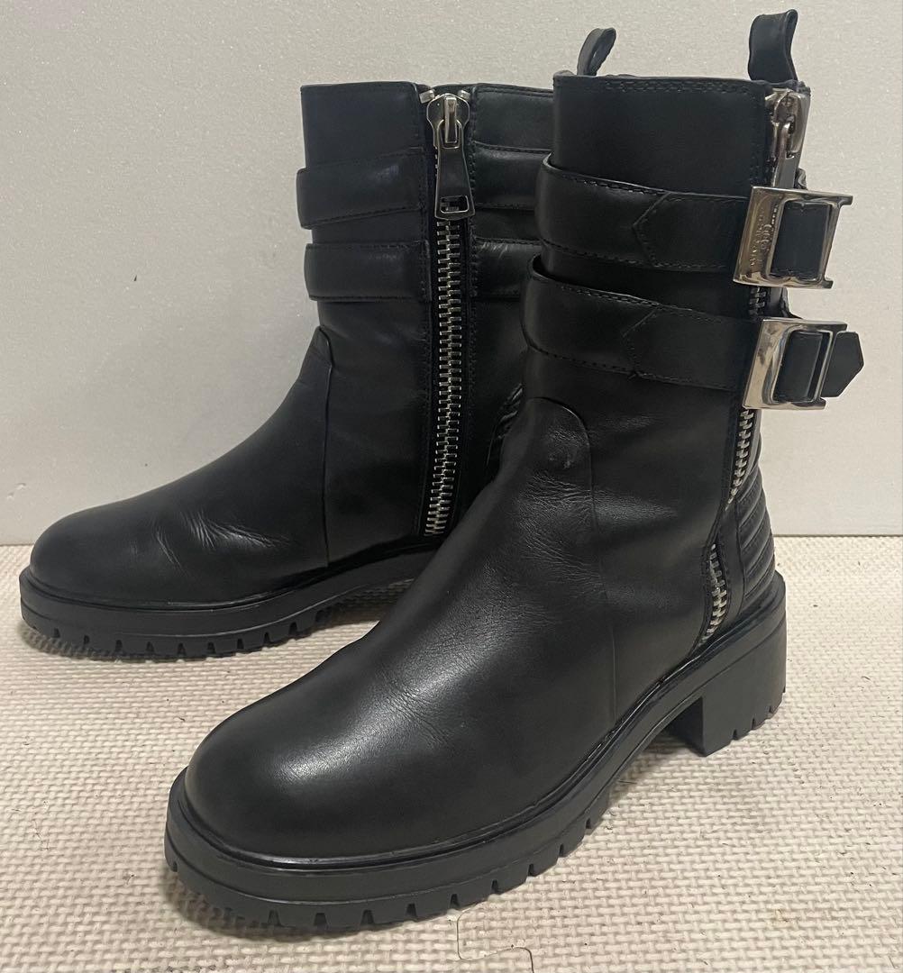 イタリア製GIVENCHYジバンシーWベルトジッパーブーツ35レザー黒