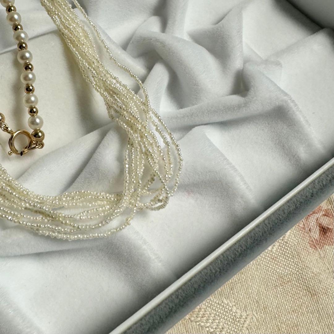 天然真珠10連 あこや 砂ケシ パール 585刻印 k14製 ネックレス