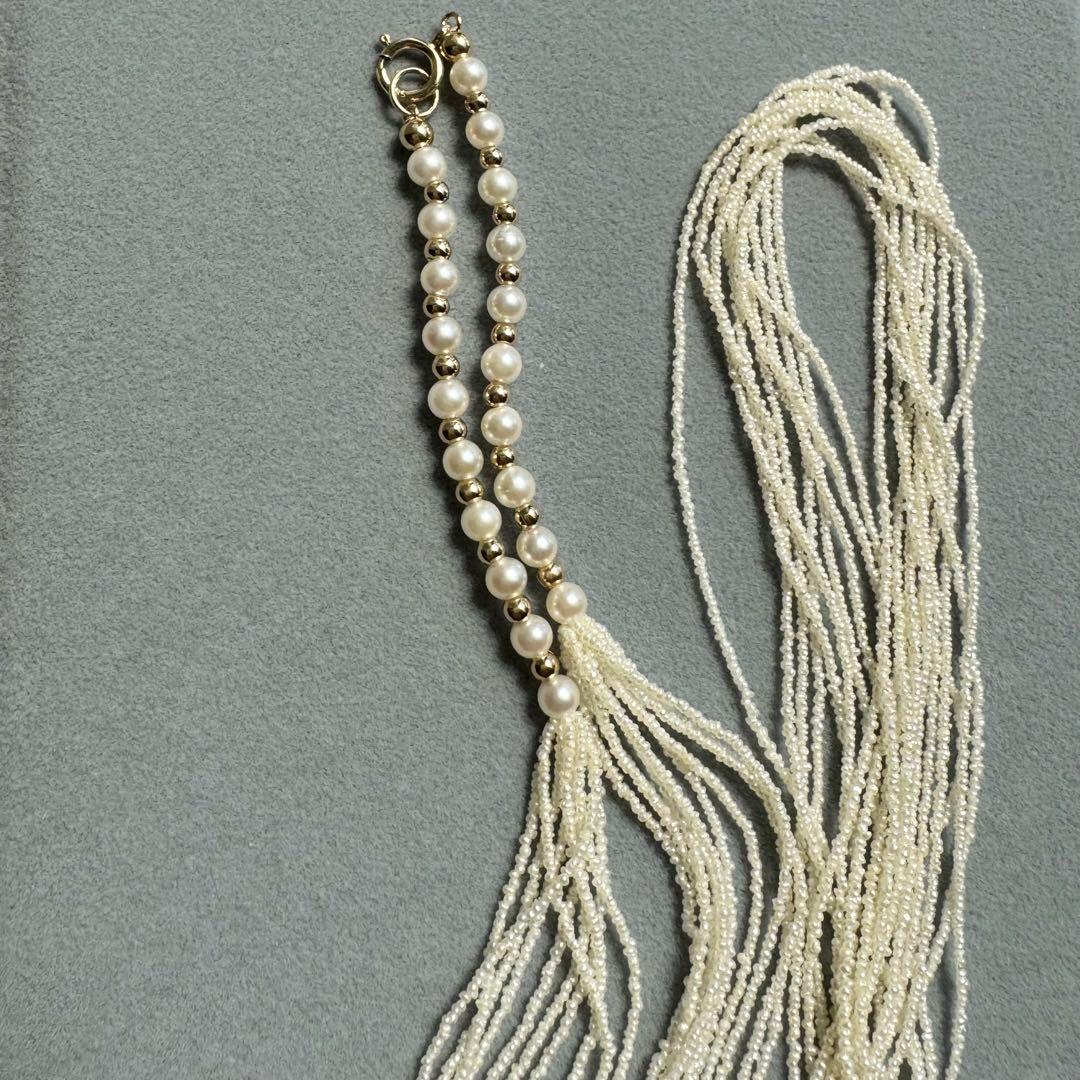 天然真珠10連 あこや 砂ケシ パール 585刻印 k14製 ネックレス