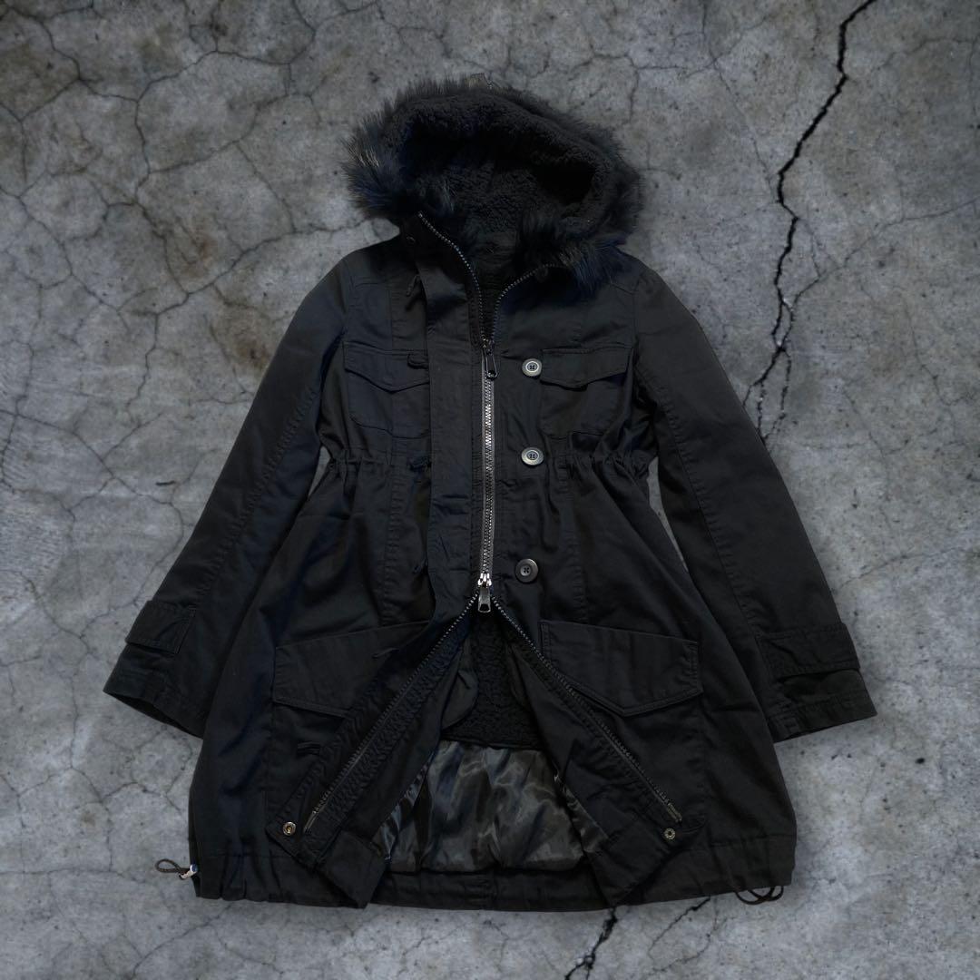 y2k 00s archive 黒 モッズコート 2way 平成ギャル ギミック