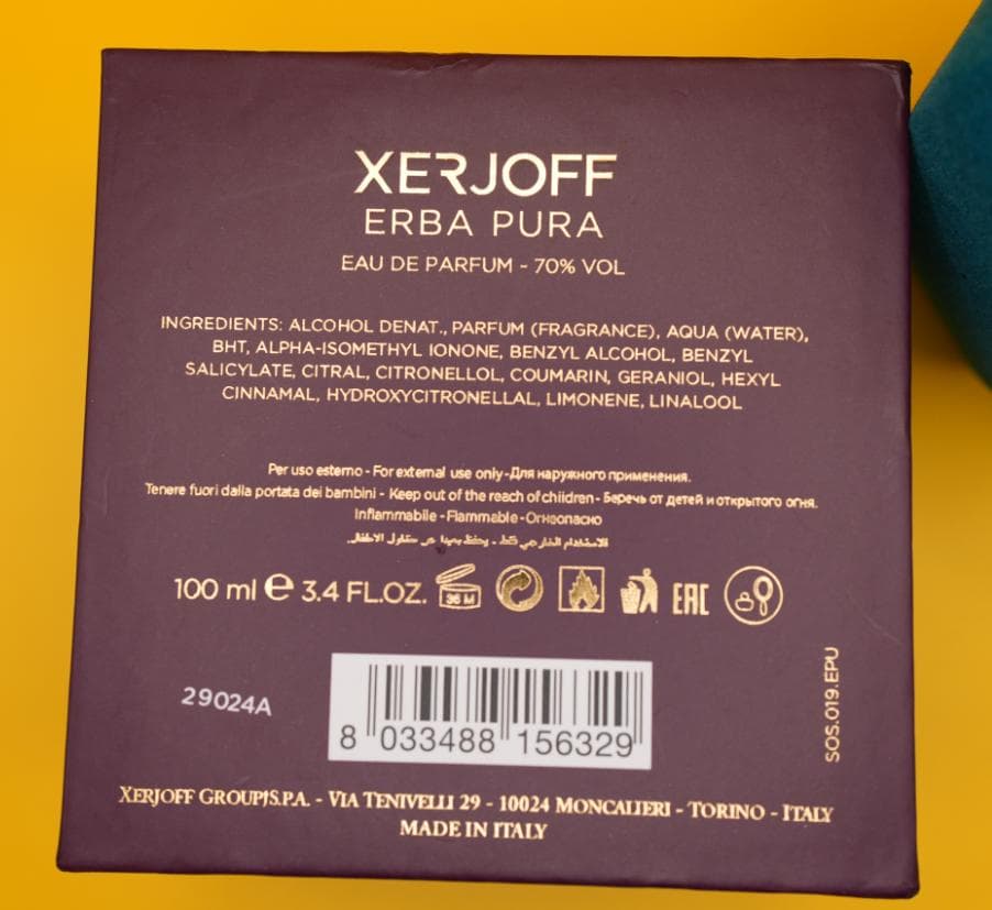 香水(女性用) XERJOFF ERBA PURA 100ml Eau de Parfum