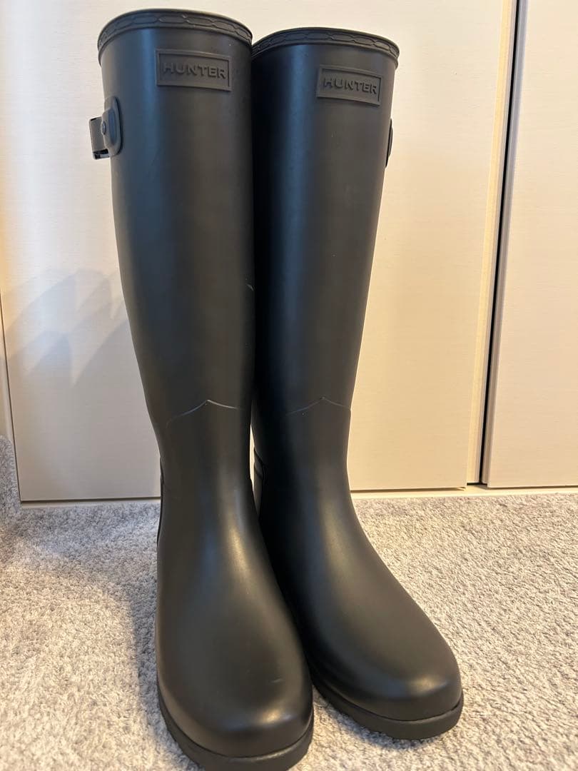 HUNTERオリジナル リファインドレインブーツ　マットオールブラック長靴 37