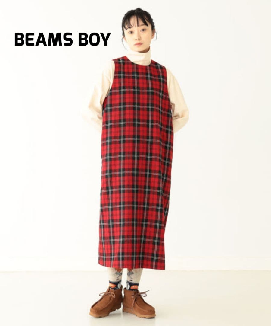 【美品】BEAMS BOY　ポリエステル チェック ノースリーブ ワンピ