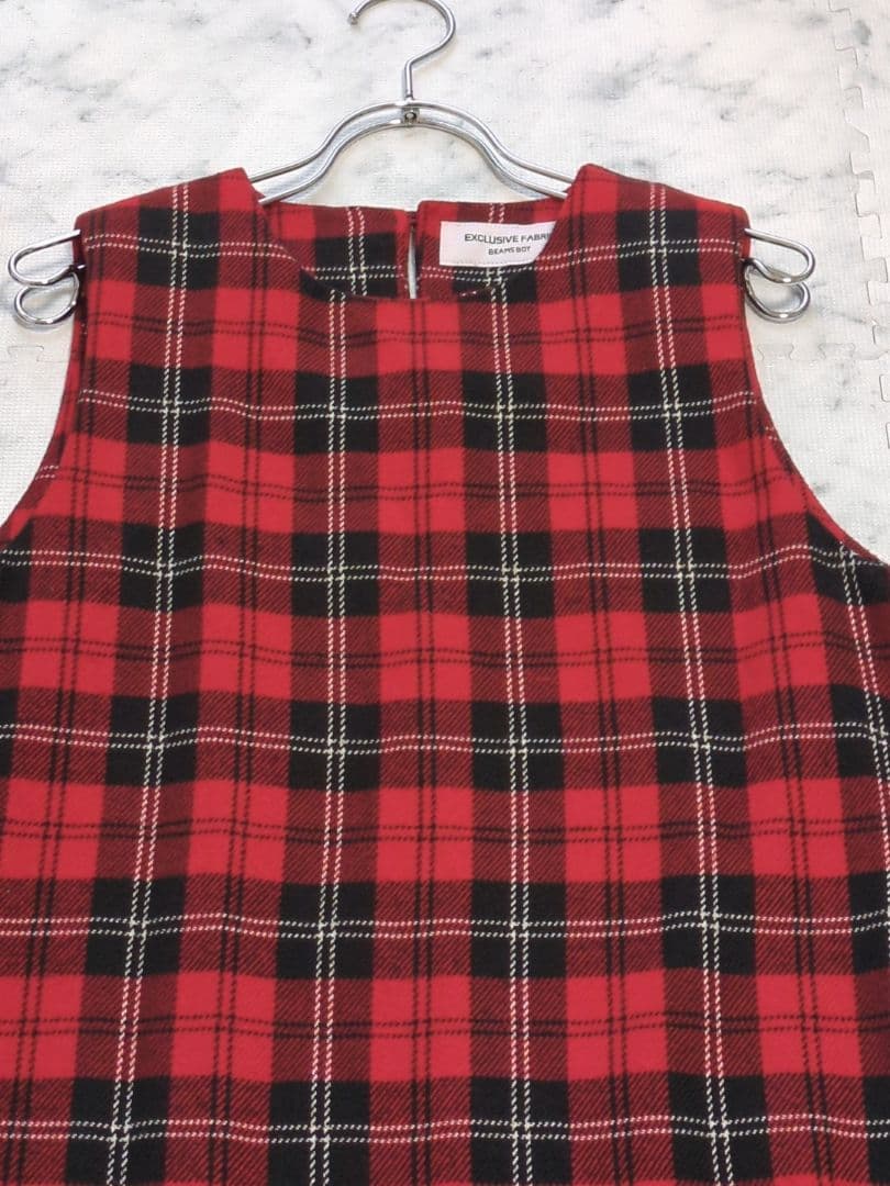 【美品】BEAMS BOY　ポリエステル チェック ノースリーブ ワンピ