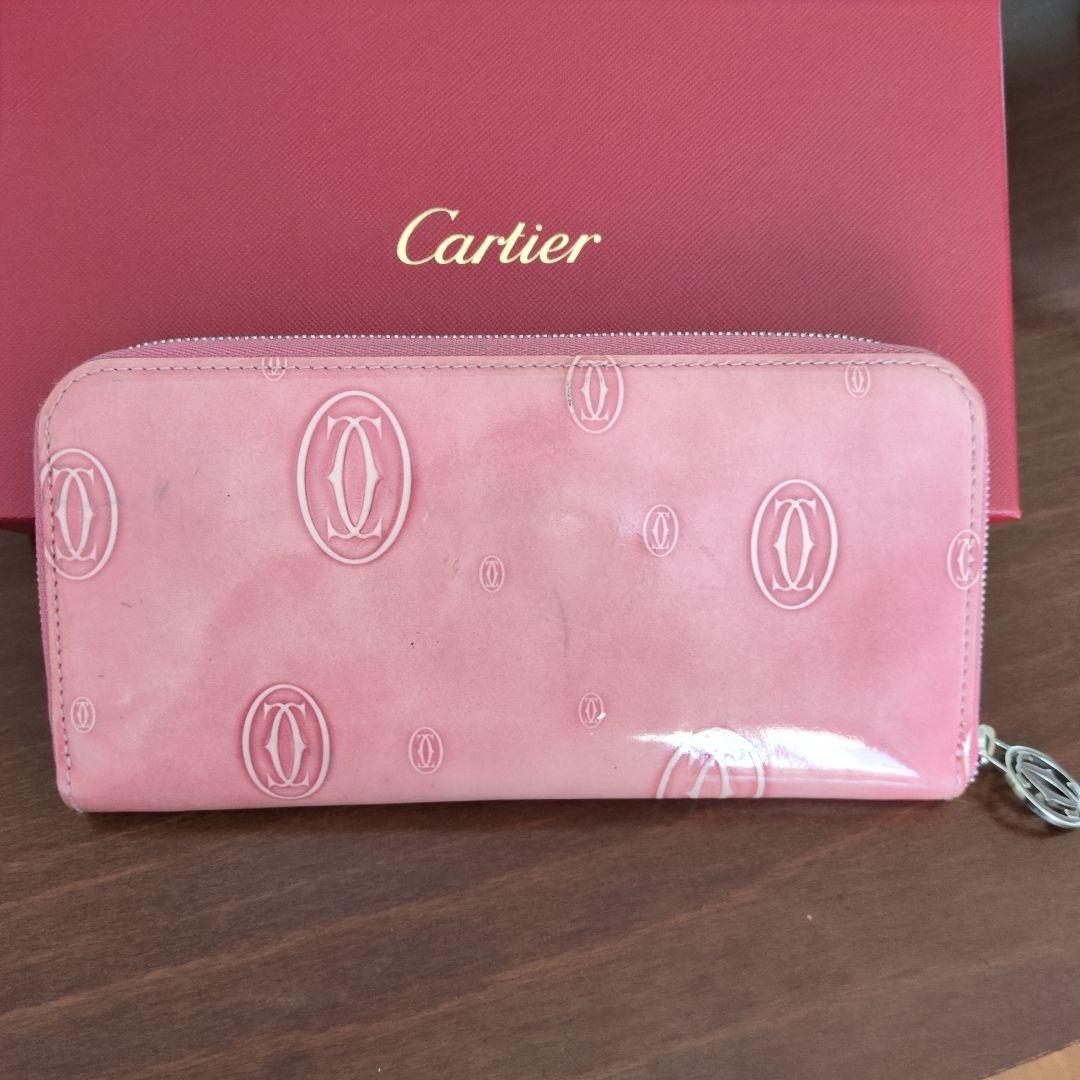 Cartier ハッピーバースデーラウンドファスナー長財布ピンク