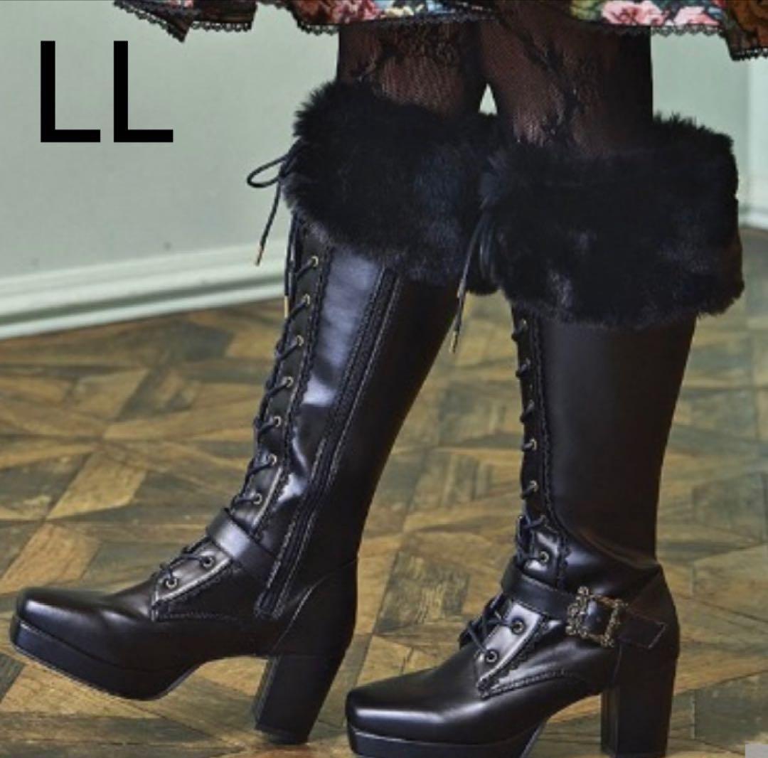 しまむら クラロリくるみさん コラボ ファー付き ブーツ 黒 LL