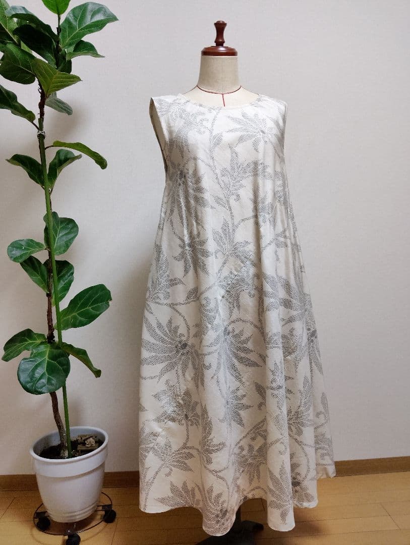 着物リメイク☆紬フレアーワンピース☆正絹ストールリボン2本付き☆