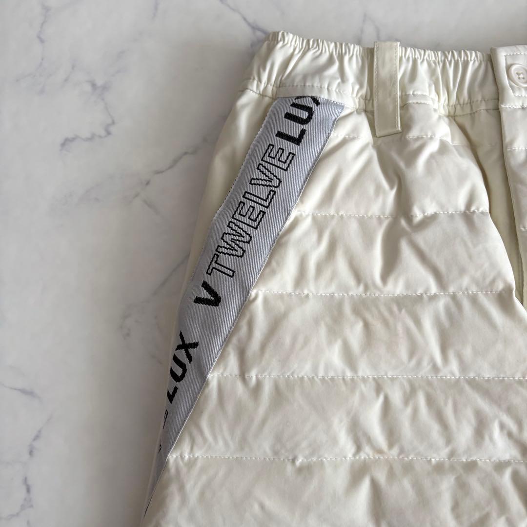 V12 LUX 中綿 23AW ダウン スカート 白 ゴルフ 防寒 ロゴ