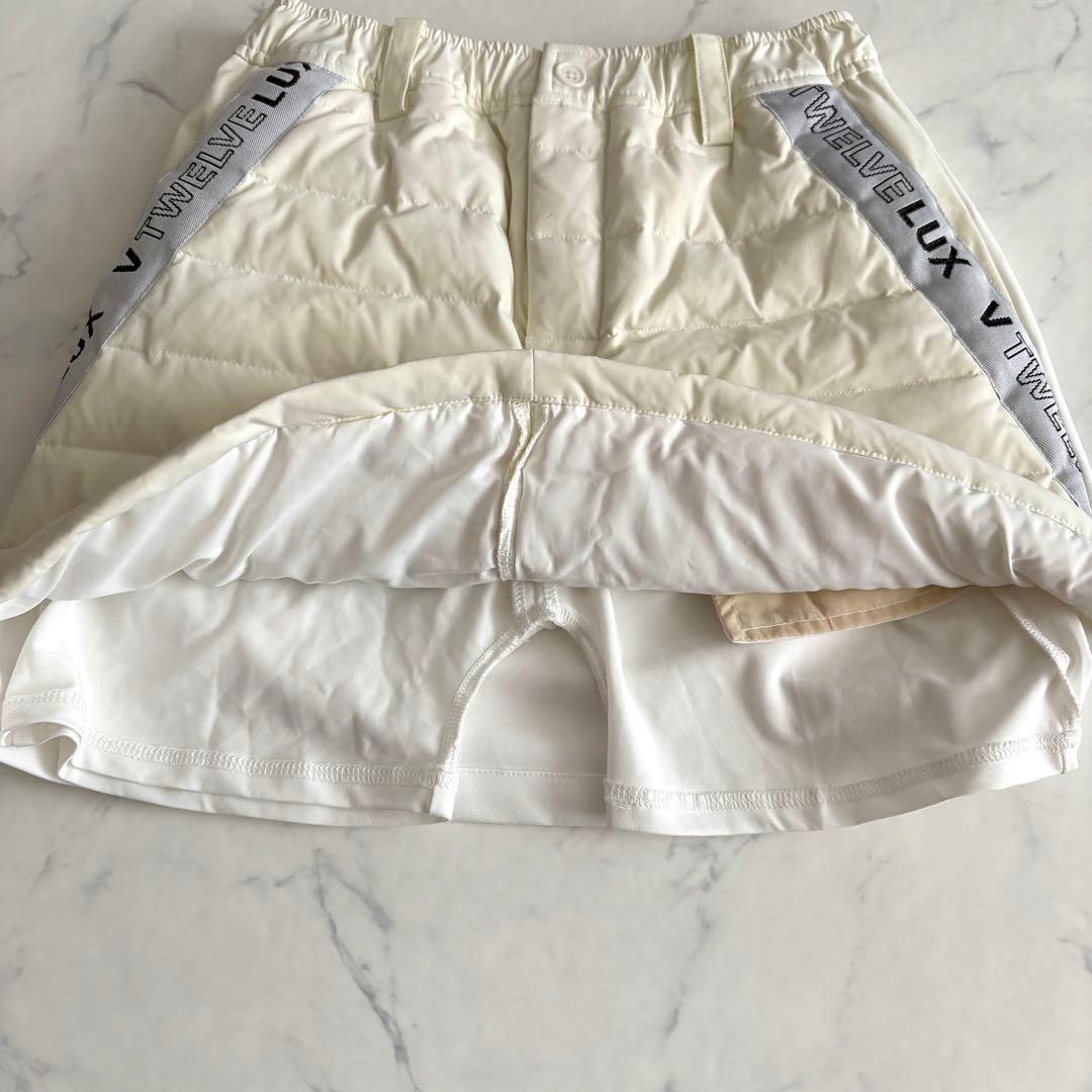 V12 LUX 中綿 23AW ダウン スカート 白 ゴルフ 防寒 ロゴ