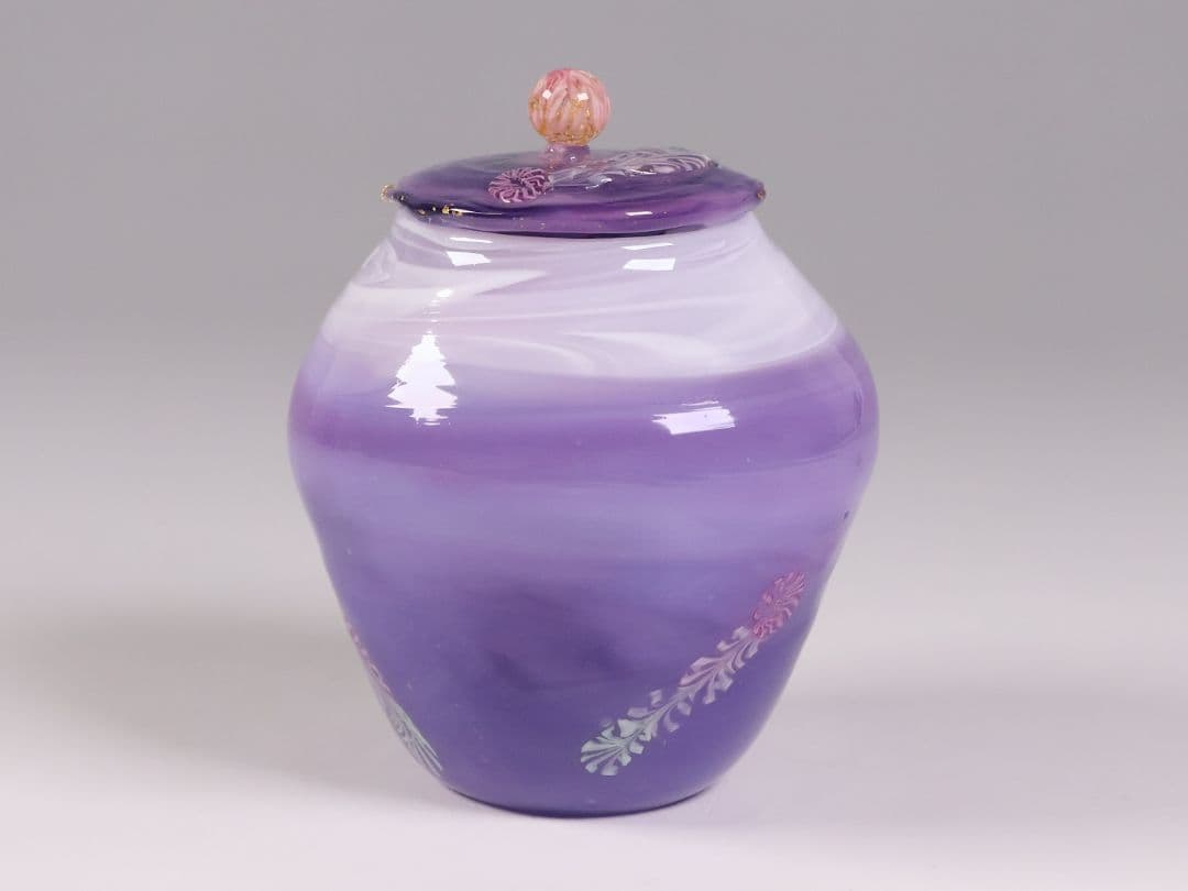 茶道具 船越美智代 ガラス茶入 ギヤマン 硝子 紫 マーブル【CM341】