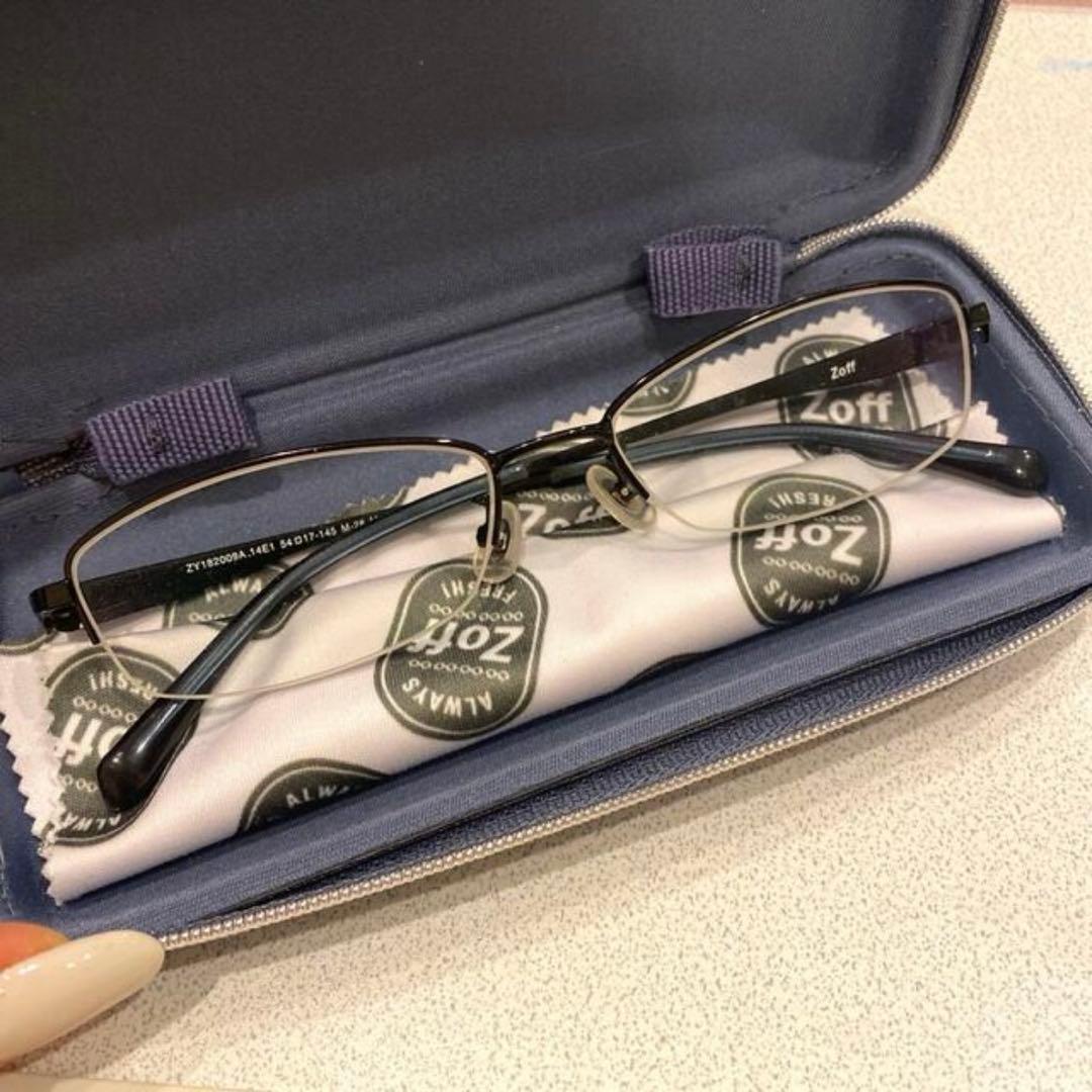 Zoff 眼鏡 シンプル 黒 ブラック ケース付き レンズ付き めがね メガネ