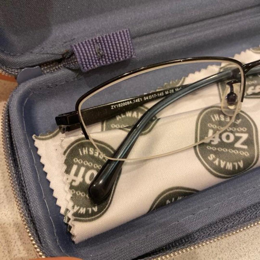 Zoff 眼鏡 シンプル 黒 ブラック ケース付き レンズ付き めがね メガネ