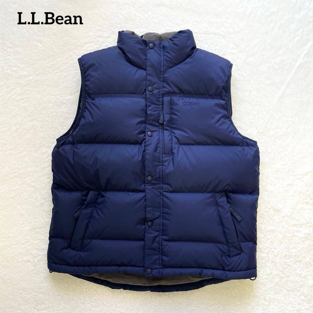 L.L.Bean ダウンベスト 肉厚 ネイビーブルー L 刺繍ロゴ