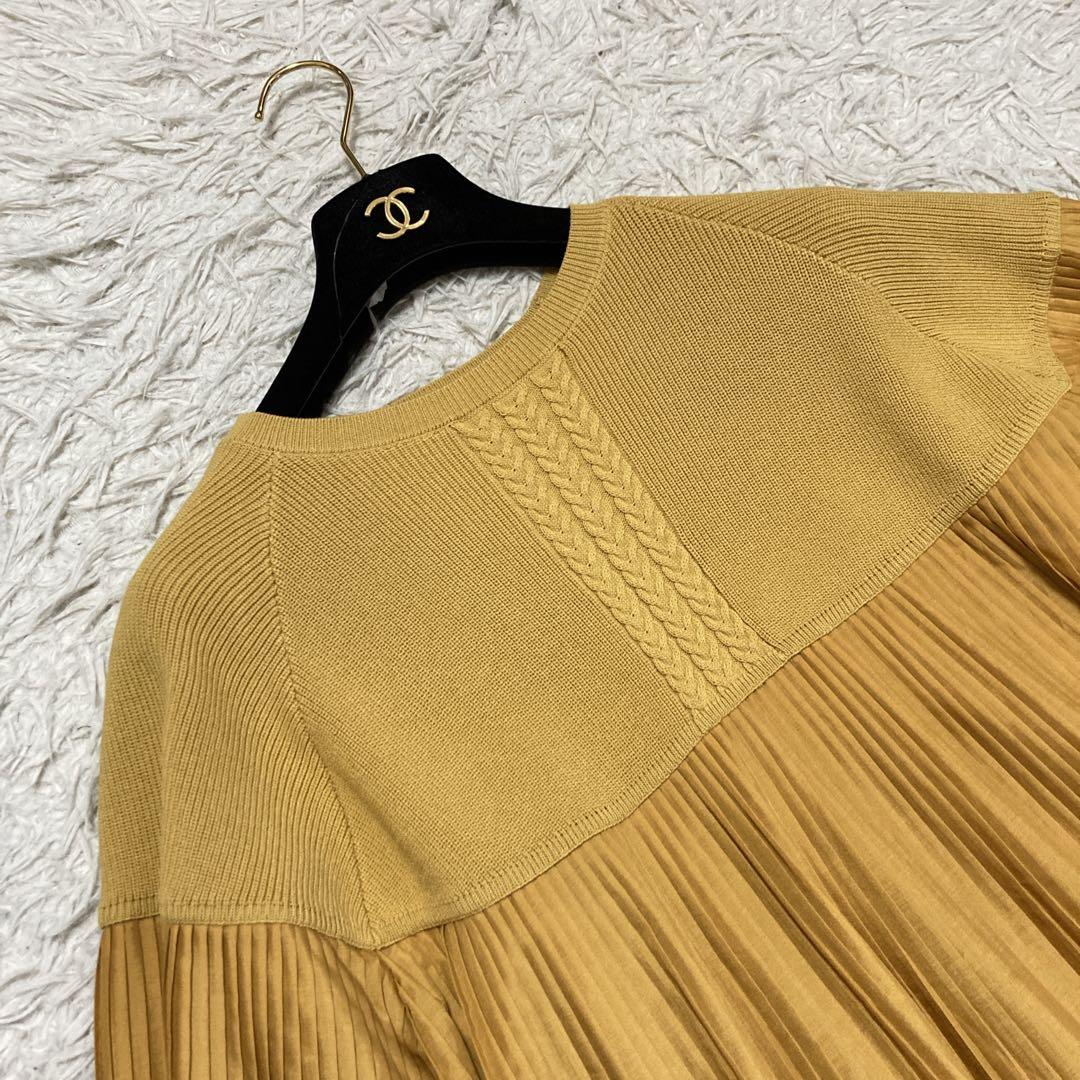 【未使用タグ付き】レリアン　近年タグ　長袖ニット　切り替え　プリーツ　イエロー