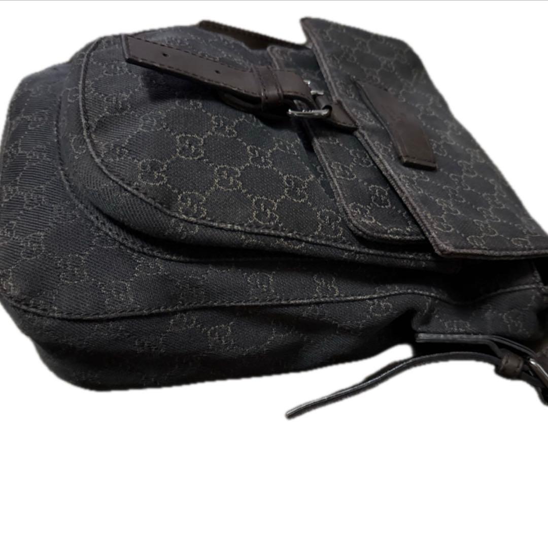 GUCCIGG柄 ロングショルダーバッグ 茶 ブラウン デニム×レザー