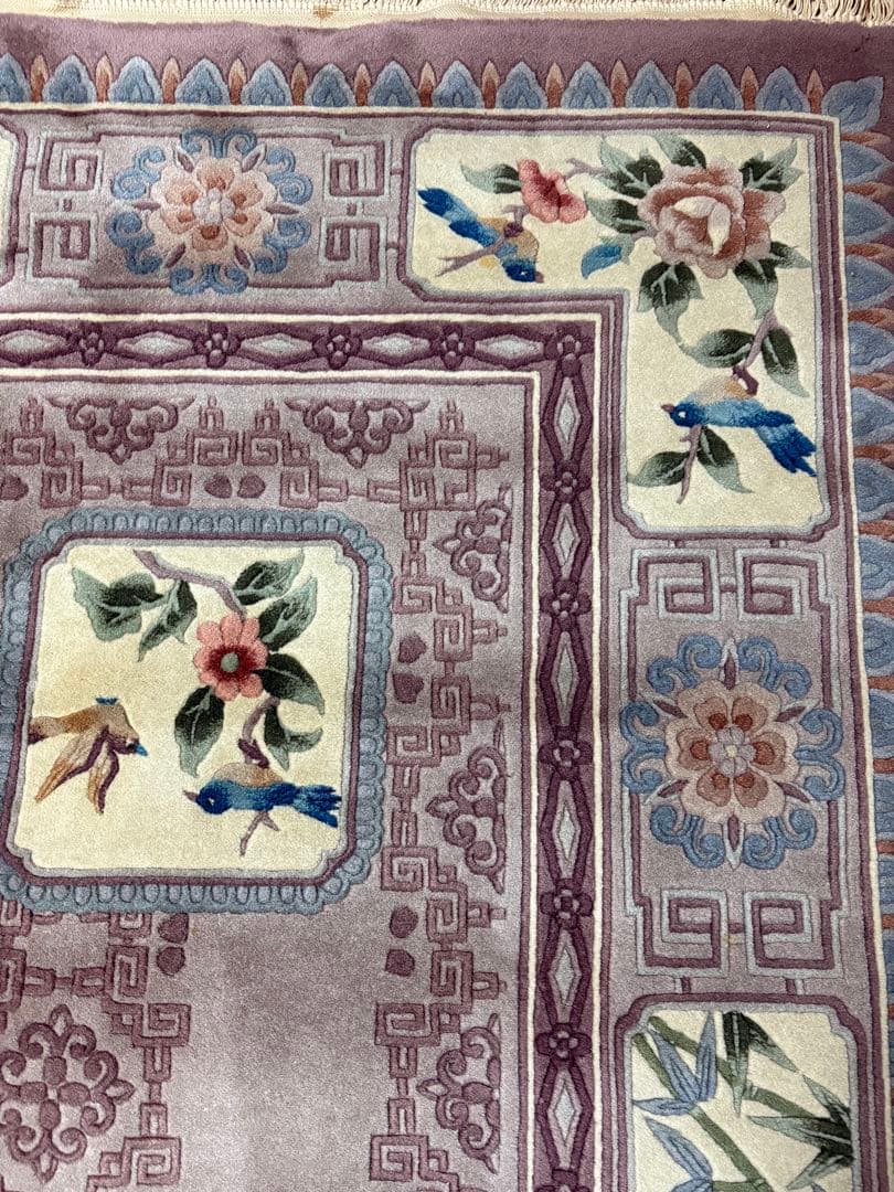 緞通　段通　絨毯　肉厚　花柄　房有　247cm× 250cm