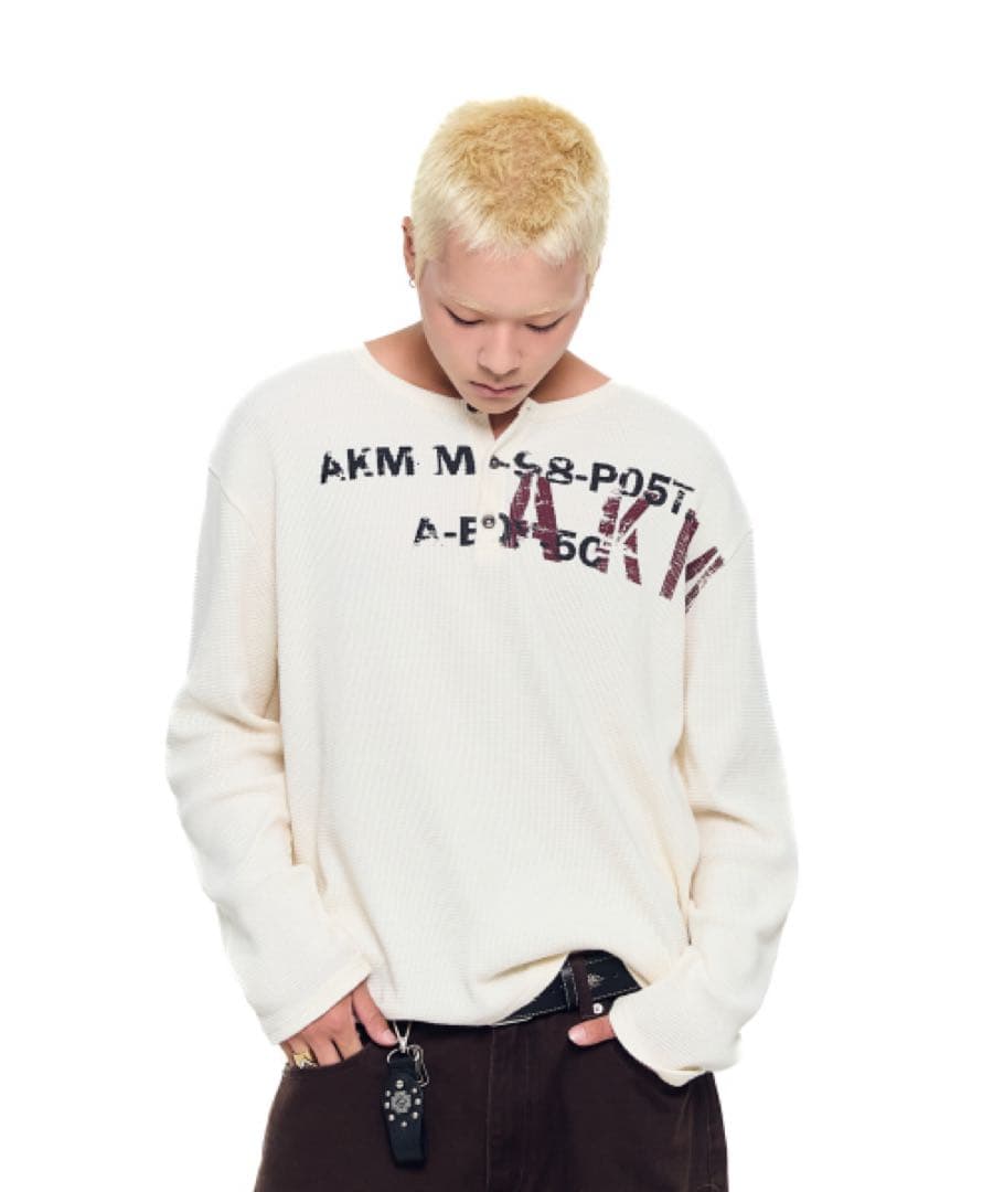 トップス AAKAM Waffle Henry Neck Long Sleeve