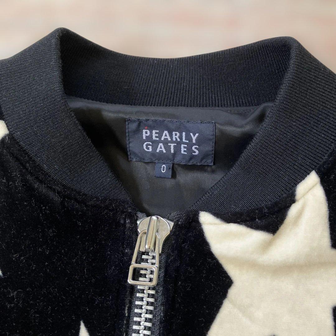 パーリーゲイツジャケットブルゾン黒/白星柄 ベロア調レディースO/ Sサイズ