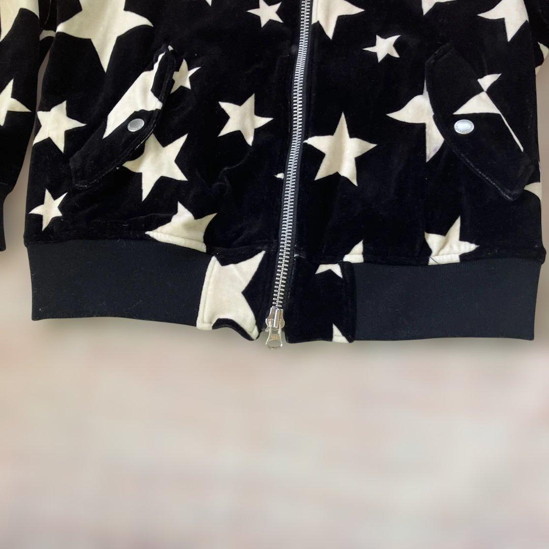 パーリーゲイツジャケットブルゾン黒/白星柄 ベロア調レディースO/ Sサイズ