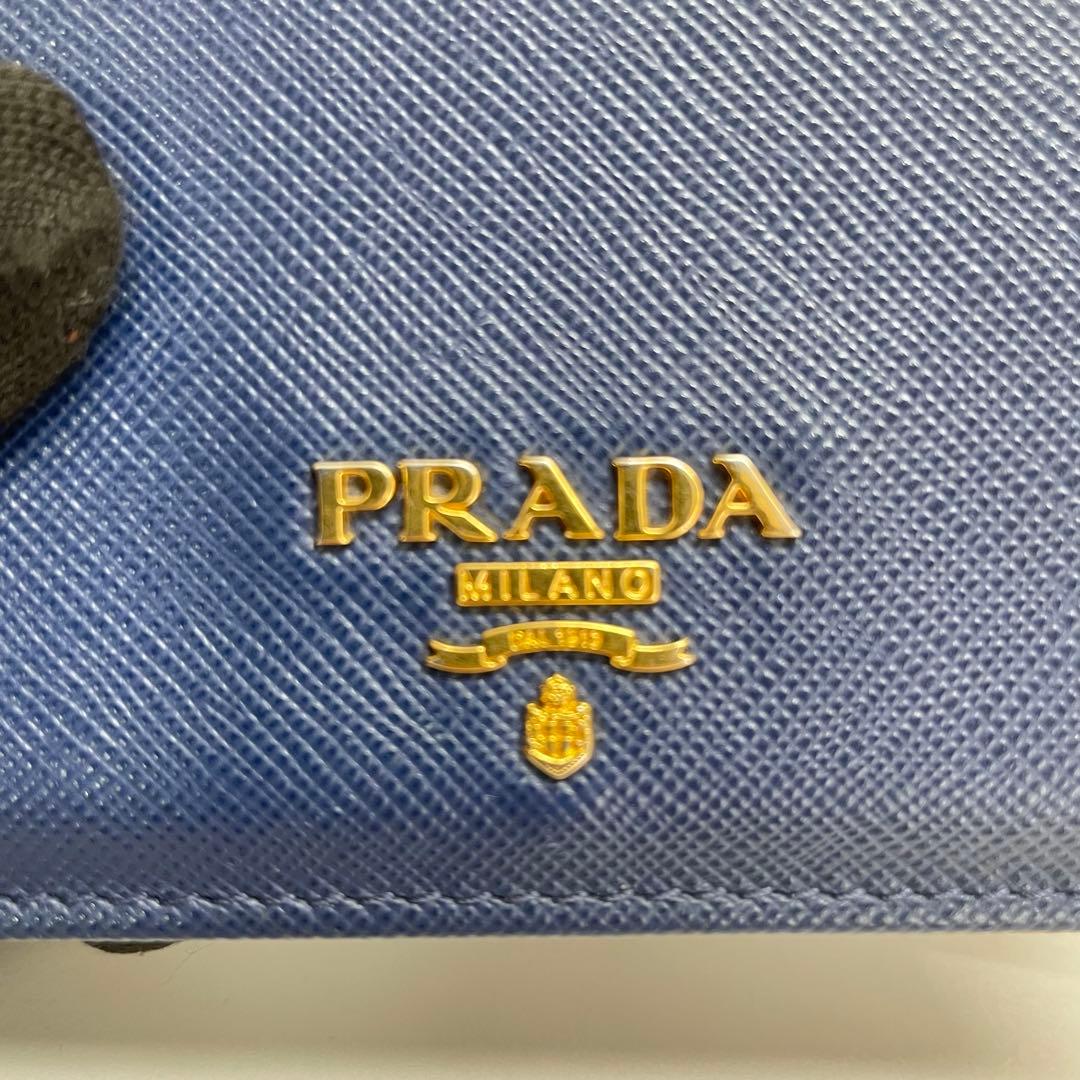 1837 PRADA プラダ 名刺入れ ブルー サフィアーノ レザー