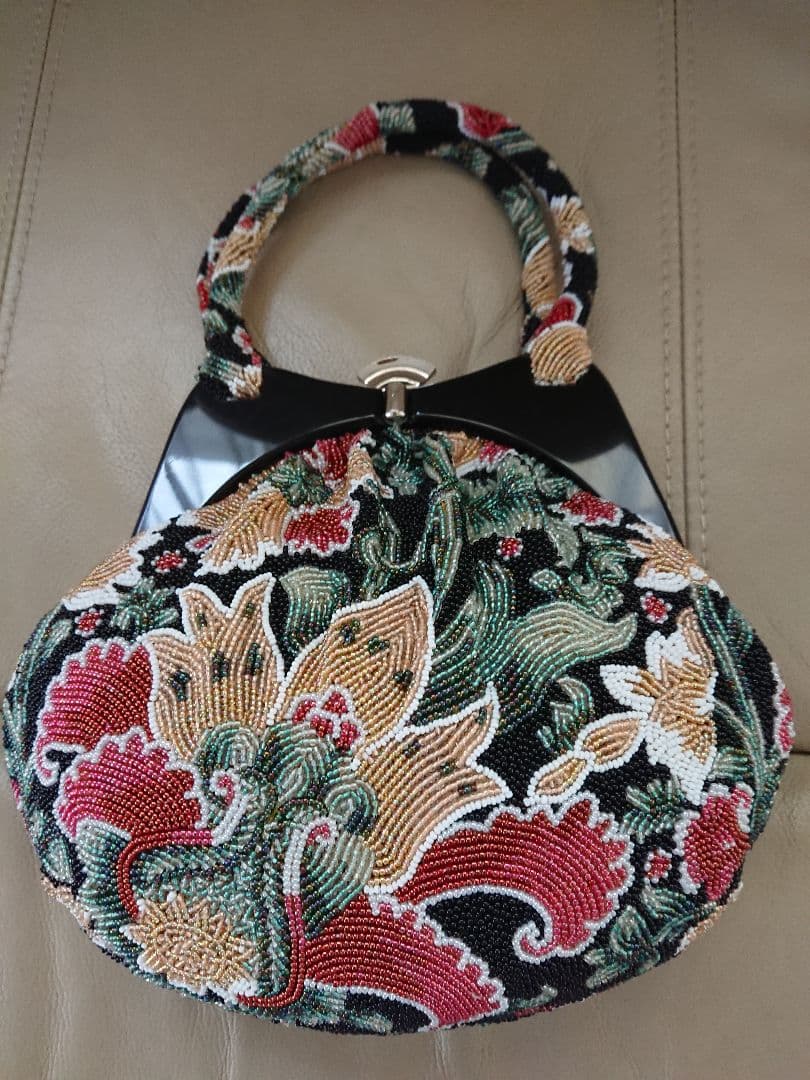 花柄ビーズ刺繍 パーティーバッグ 和装バッグ 成人式 結婚式 ビーズバッグ