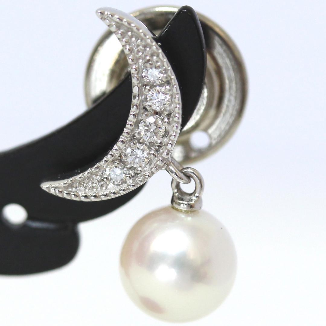 超美品 ミキモト K18WG パール ブローチ ダイヤ ムーン ピンブローチ