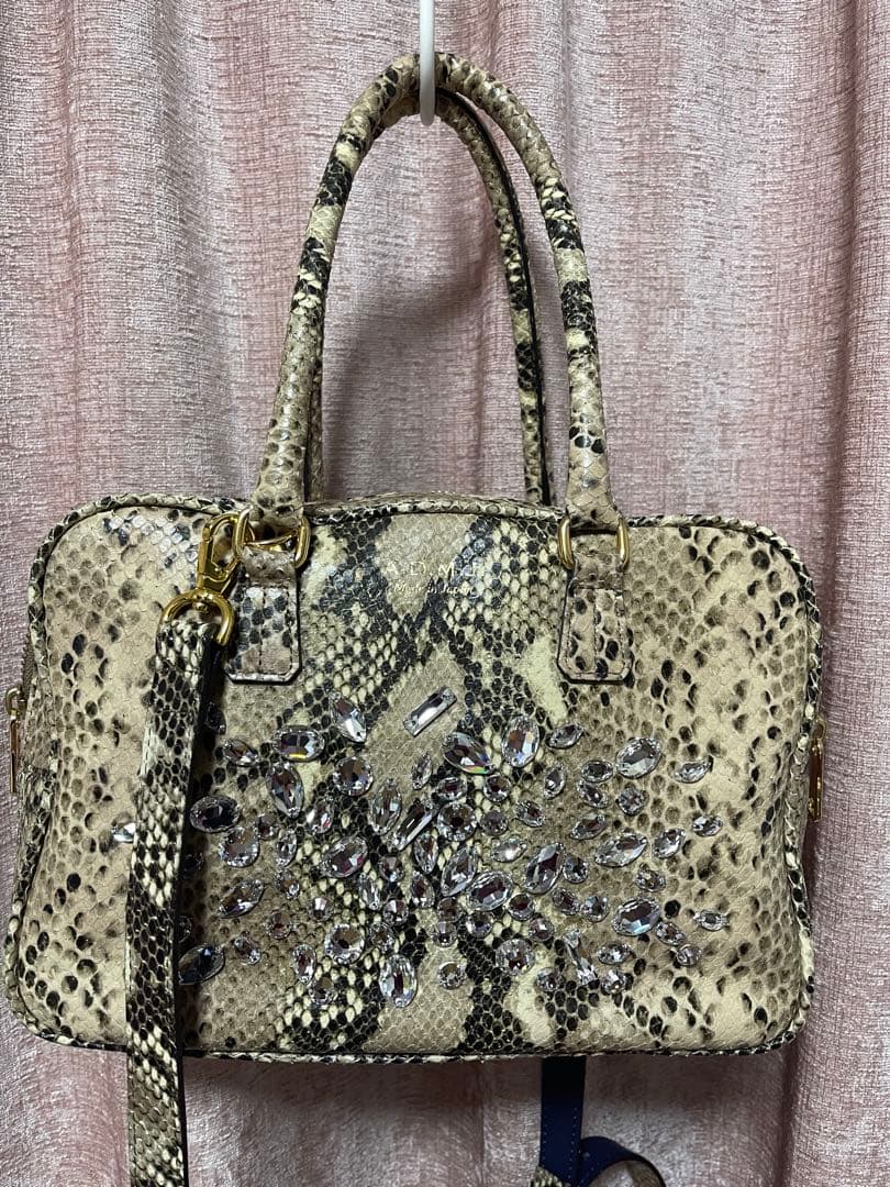 み*ば様 A.D.M.J. パイソン　スワロフスキー　ハンドバッグ