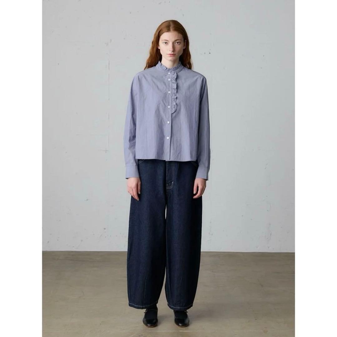今期美品　midiumi フロントハーフ　フリルシャツ　ネイビー　ミディウミ