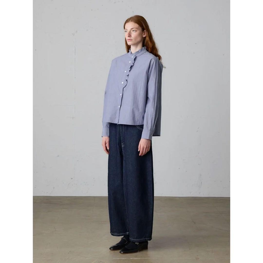 今期美品　midiumi フロントハーフ　フリルシャツ　ネイビー　ミディウミ