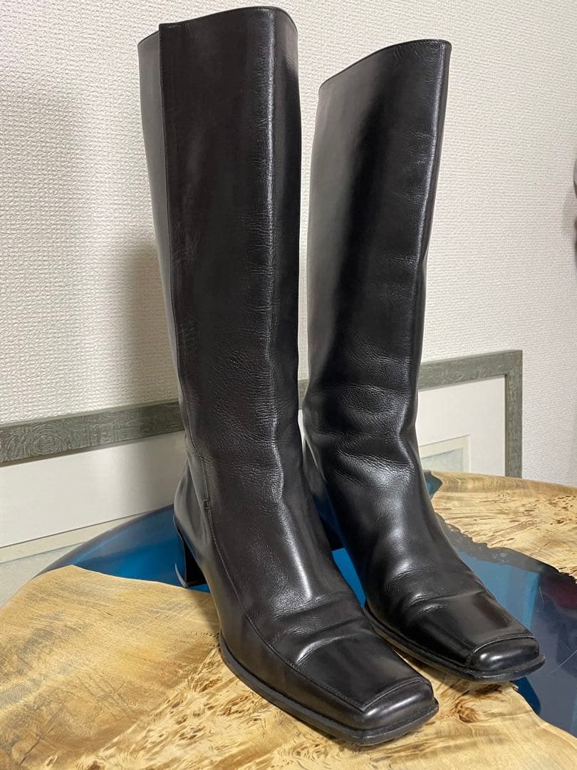【かかと訳あり】エルメスHERMES レザーロングブーツ 36ハーフ