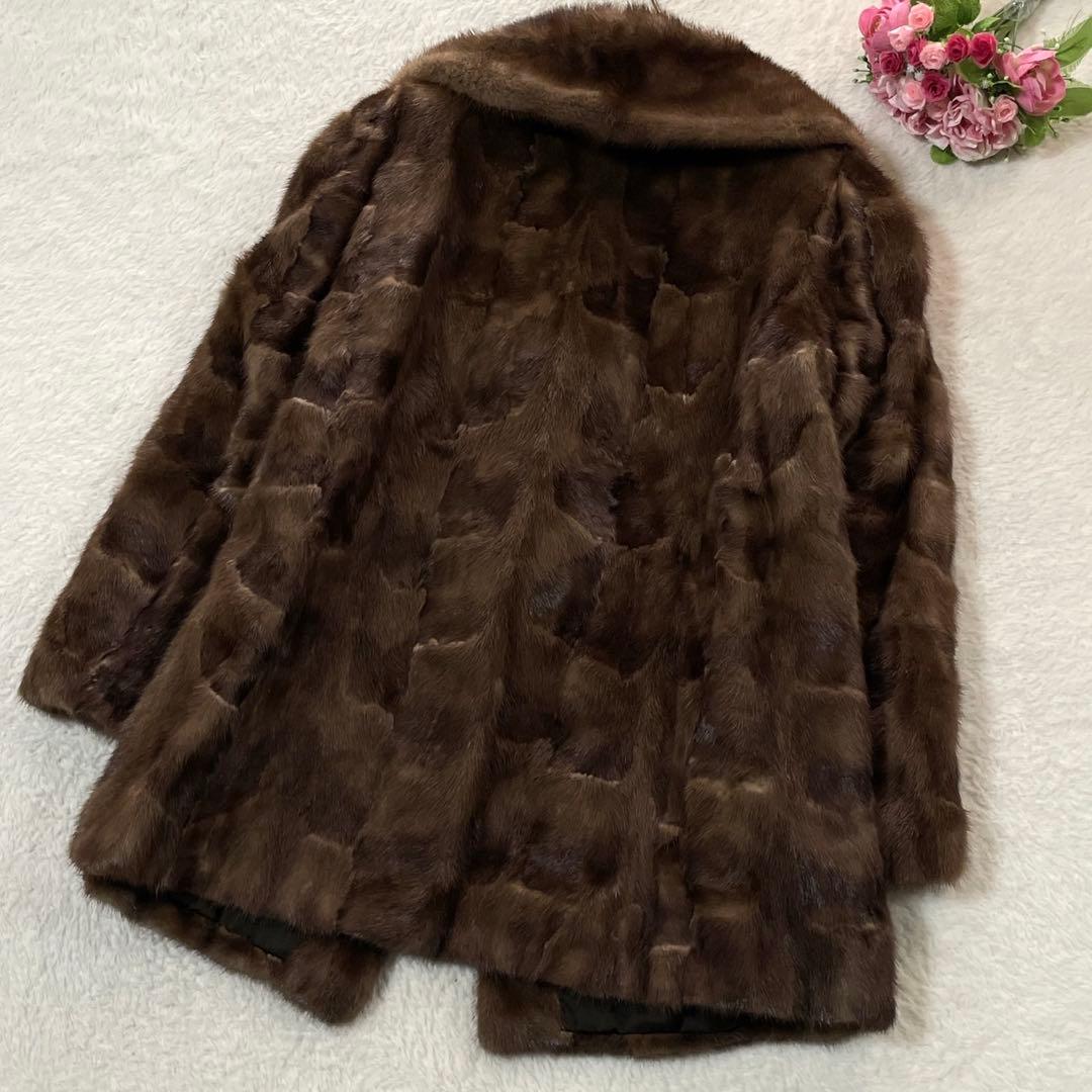 美品◎EMBA ミンク ファーコート 毛皮 リアルファー ブラウン系 L相当