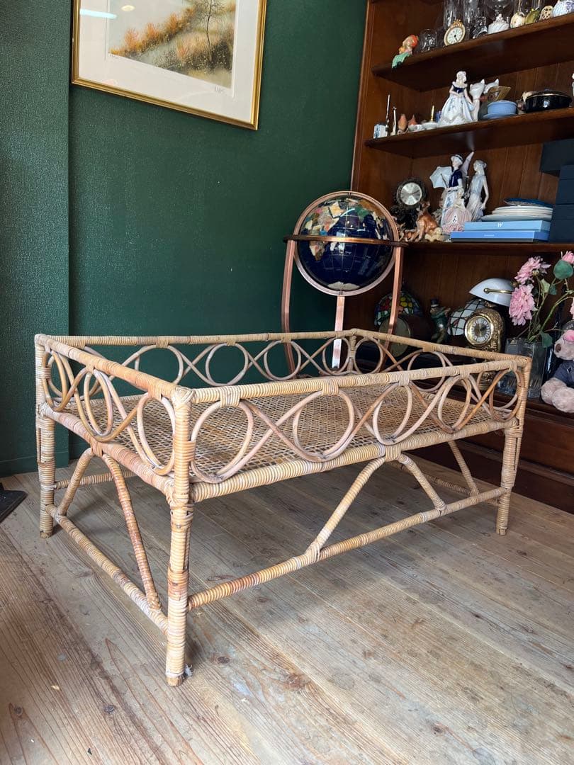 ベビーベッド 籐 ラタン かご バスケット 昭和レトロ 当時物 インテリア 家具