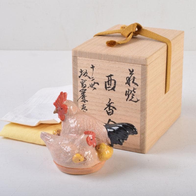 もちぽよい　萩焼　十二世　坂高麗左衛門作　酉香合　共布共箱　V　8767