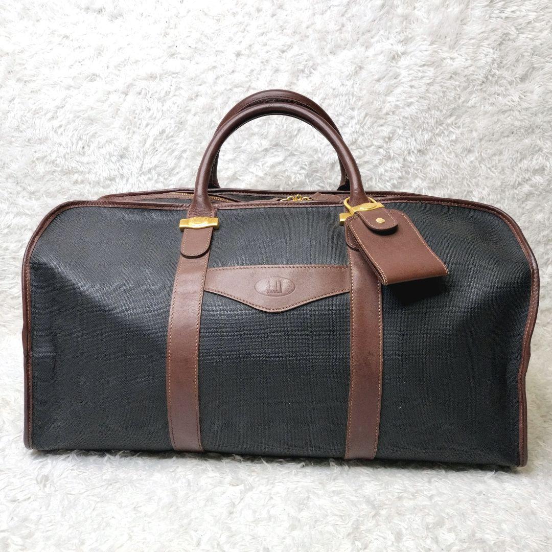 dunhill　ダンヒル　ボストンバッグ　ロゴ PVC　レザー　ゴールド金具