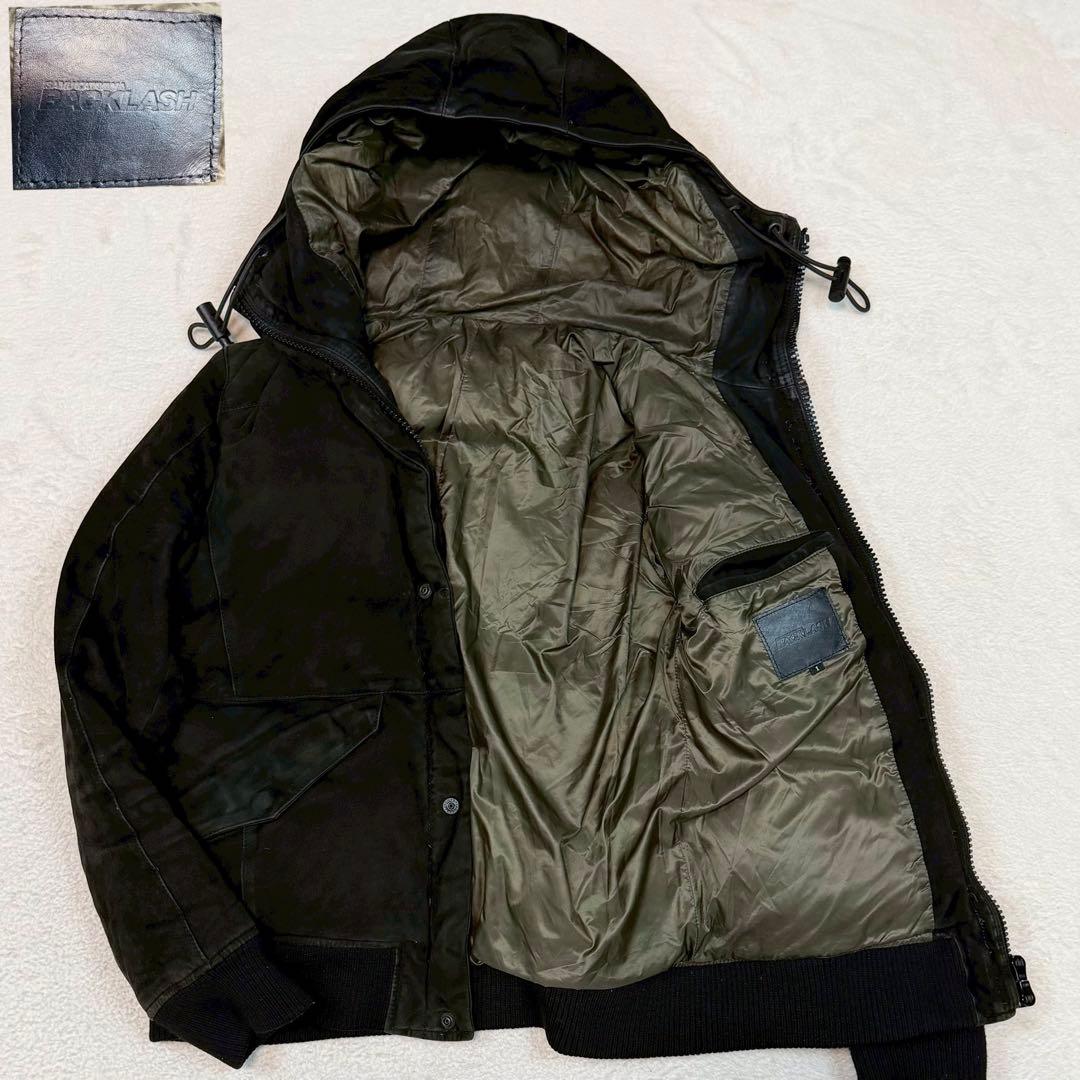 イサムカタヤマバックラッシュ レザー ダウンジャケット ラムレザー フード