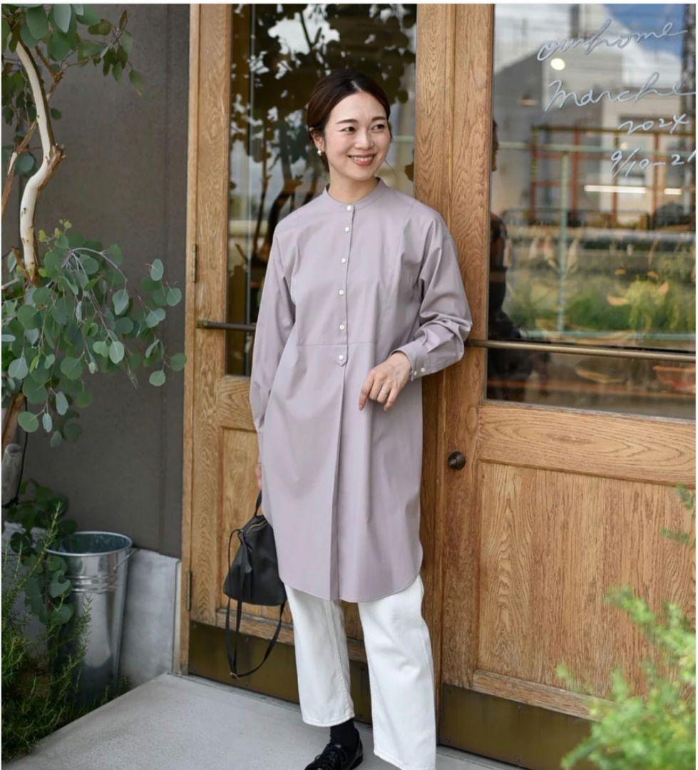 アワーホーム　胸もと切り替えロングシャツ