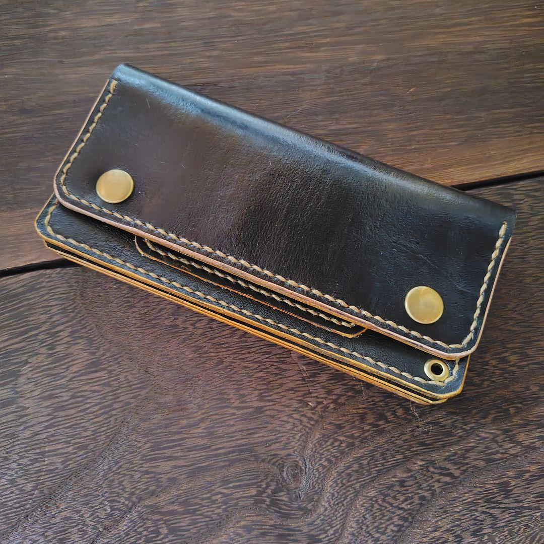 トラッカーウォレット 手染め 黒 　 花のカービング (71)