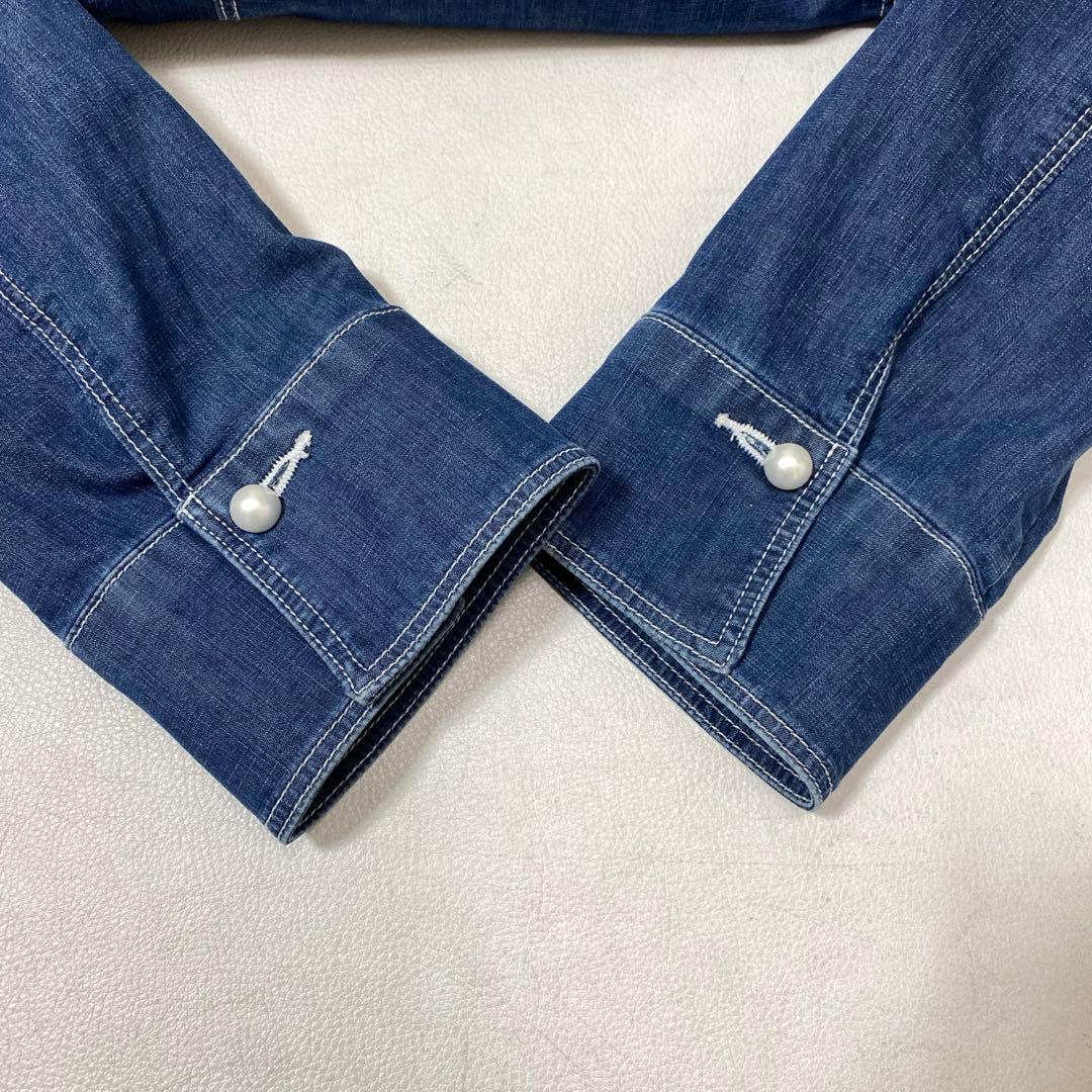 M'SGRACY コンパクトデニムジャケット フリル ストレッチ 麻混