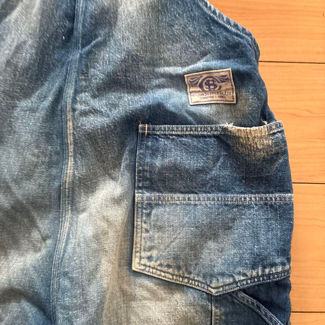 ユニオンサプライ/ブルー ダメージ加工オーバーオール 東洋