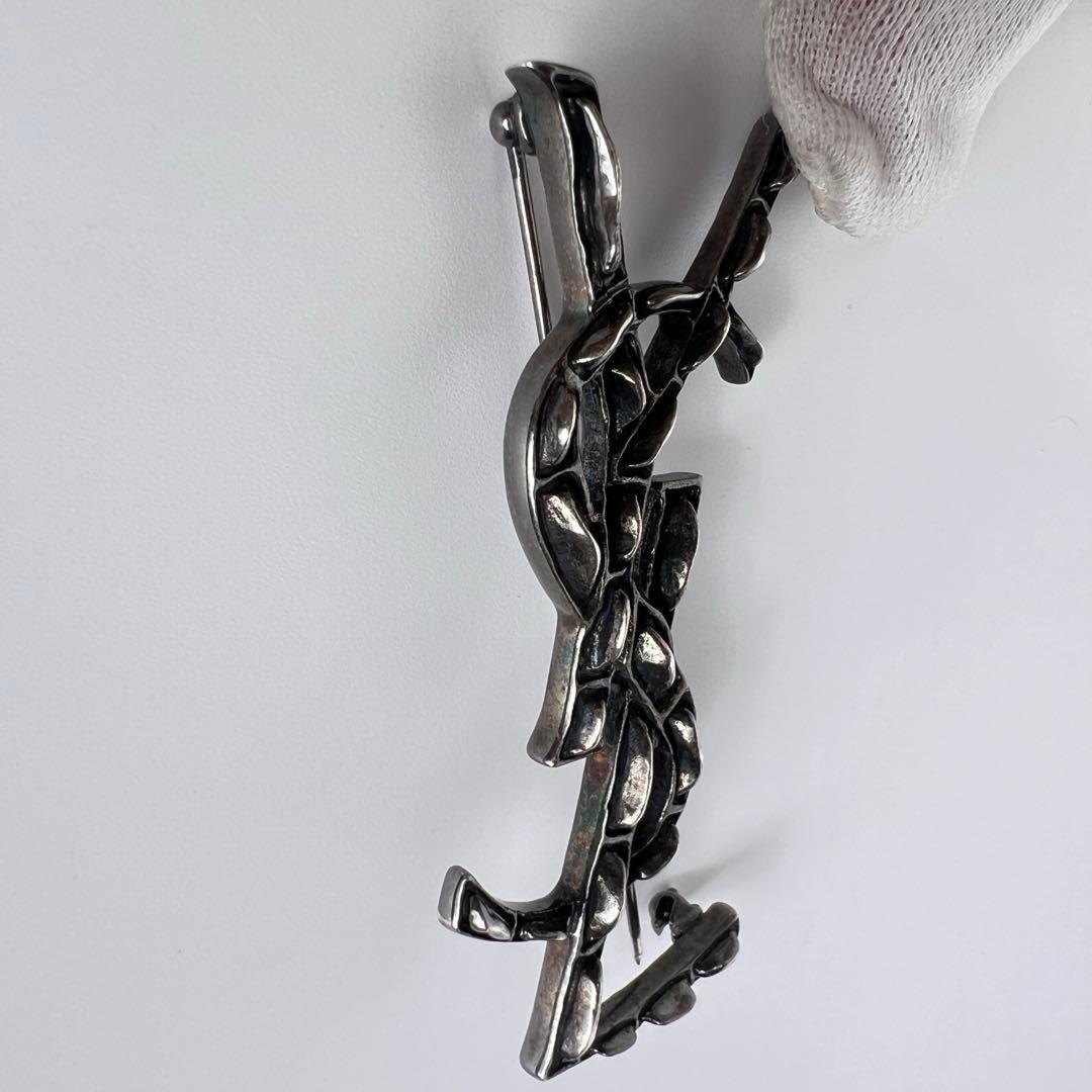 【極美品】サンローラン　ブローチ　オピウム　YSLロゴ　シルバー