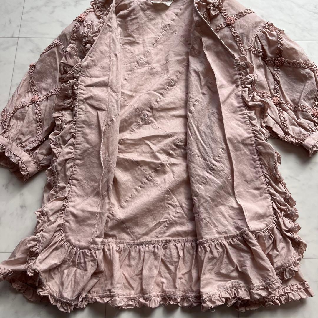 PINK HOUSE 羽織ブラウス　薔薇モチーフ　フリル　リボン　日本製