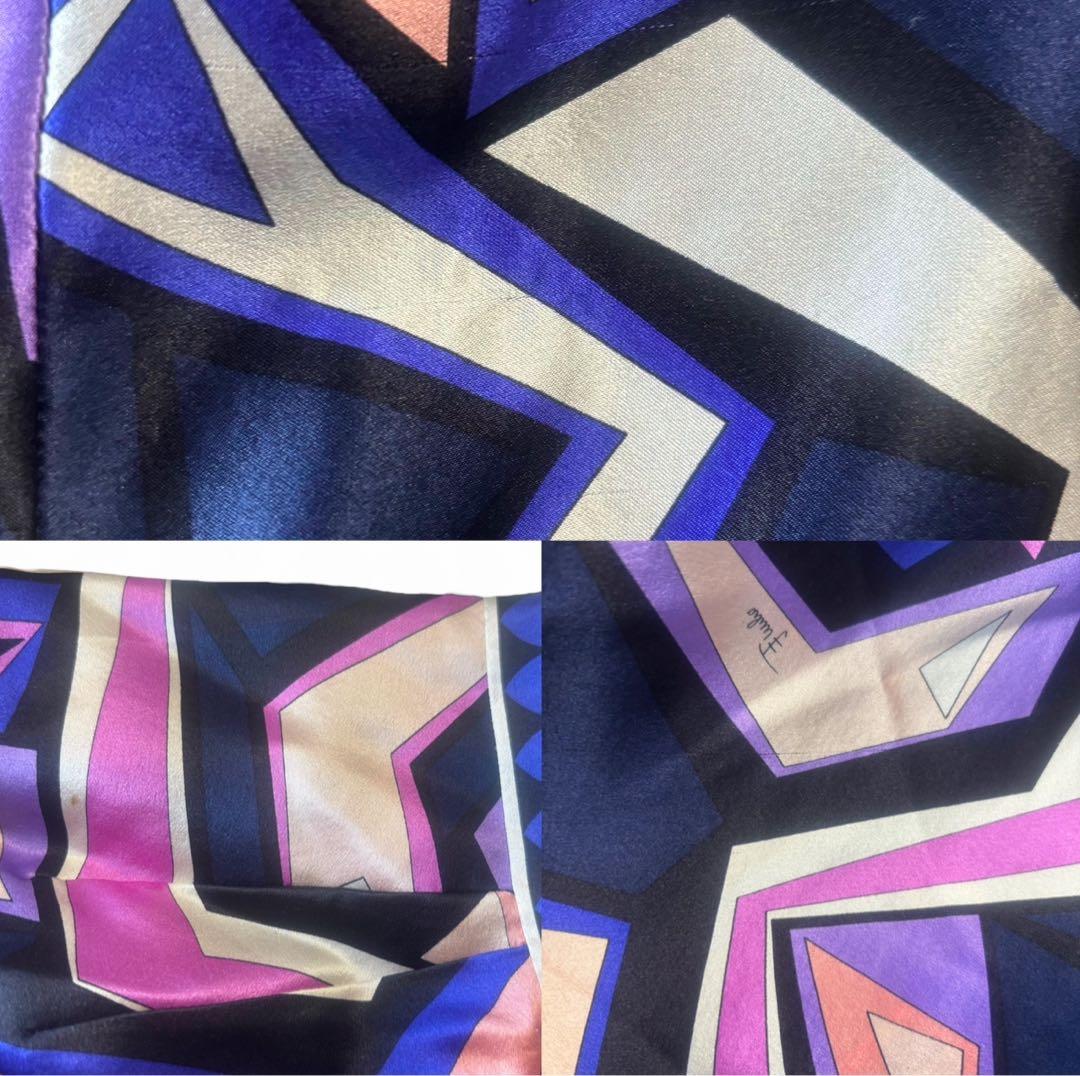 【美品】 エミリオプッチ シルク100% トップスS-M 幾何学柄 リボン