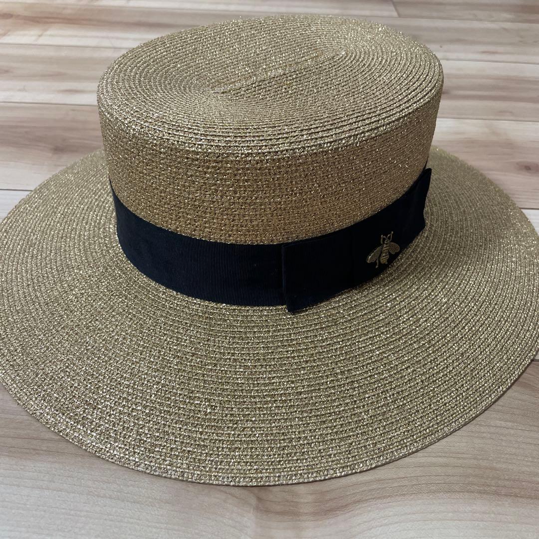 GUCCI ビーズ刺繍蜂モチーフ 麦わら帽子 2回着用超美品