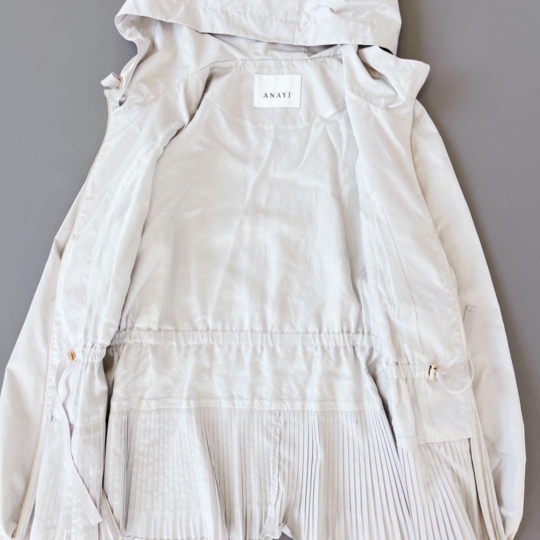 現行✨ANAYI 撥水タフタペプラムプリーツブルゾン　フード　36