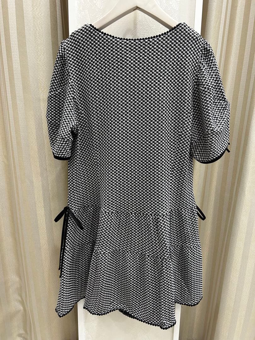 S68: あいページ❣️ギンガムチェック チュニック 半袖ブラックサイズ42