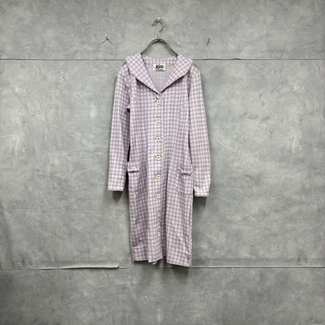 Katie パープル ギンガムチェック ワンピース N2237