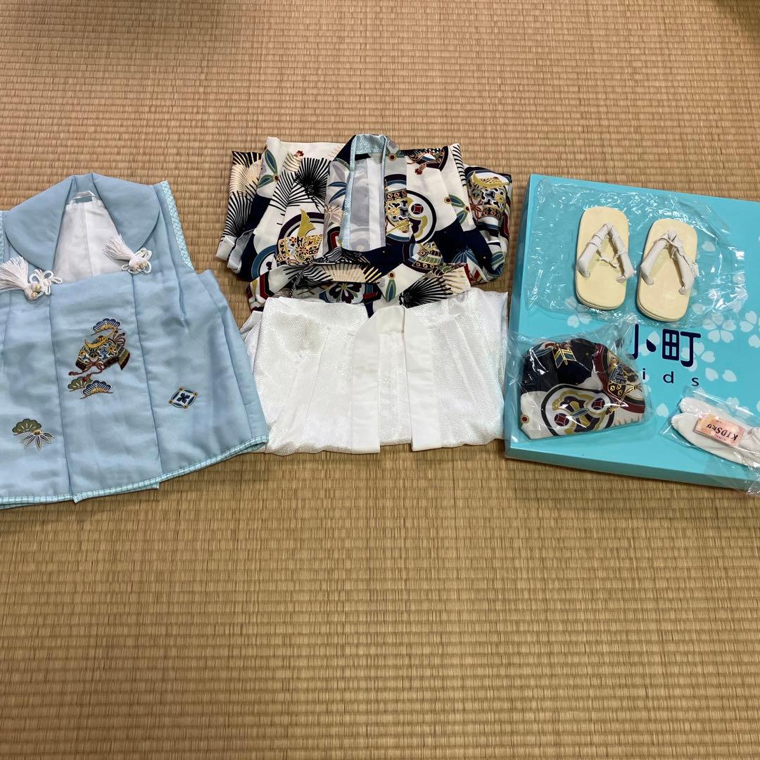 【美品】小町キッズ　3歳　七五三　男の子　被布セット　着物　水色　紺色